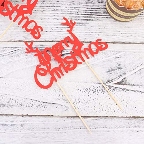 Sewroro 20 Peças Toppers de Cupcake de Feliz Natal Toppers de Sobremesa de Cupcake de Chifre de Árvo