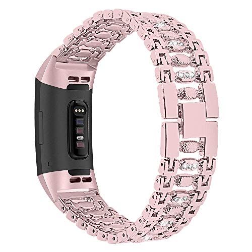 Uhrenarmbänder Für Fitbit Charge 3, Miya Bling Strassbandriemen Edelstahl Metall Handgelenkriemen Ersatz Kompatibel für Fitbit Charge 3 / Charge 4