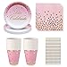 Amycute Zestaw na imprezę dla dzieci, różowy, baby shower, dla dziewcząt, na urodziny, wesele, jubileusz, do dekoracji baby shower, w tym talerze, kubki, serwetki, słomka dla 12 osób.