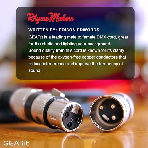Image of GearIT DMX Stage Lighting Cable (50 Feet, 2-Pack) Male to Female XLR Compatible 3-Pin Balanced Shielded for DJ LED Moving Head Par Light, Mic Mixer, Recording Studio, Podcast - 50ft