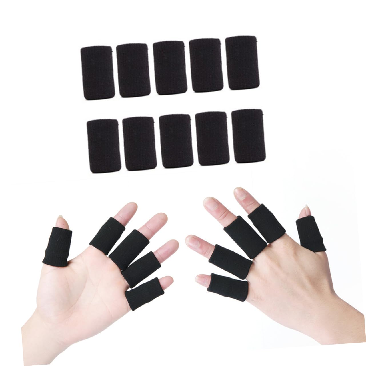 Beavorty 10 Pieces Finger Sleeves Finger Braces Sports Sleeves Finger Protector Thumb Braces Black