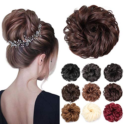 Eerya Hair Bun Extensions Wavy Curly Messy Donut Chignons Hair Piece Scrunchies Hair Pieces for Women Easy Hair Updos Ponytail Hairpiece Synthetic Wig (6inch, 33#)
