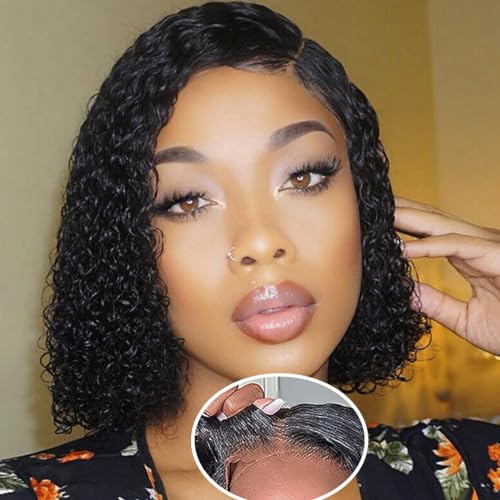 Wear and Go Glueless Bob Wig 8" Deep Wave Human Hair Black