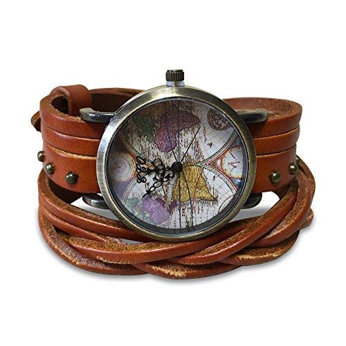 Minilujia Bohemian Style Analog Quartz Watch Double Wrap Word Map Women Grils Watch Vintage Retro Casual Leather Watch #TOP6
