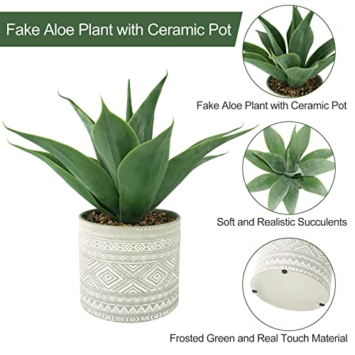Hisow Artificial Potted Plants, 13.8" Artificial Succulent Fake Aloe, Large Faux Aloe Plant In Pot For Home Office Room Badroom Garden Decor (Grey) #TOP1