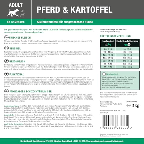 Pferd & Kartoffel Adult 3 kg |Getreidefreies Trockenfutter | Monoprotein Pferd| von Tierärzten entwickelt | Hundefutter mit frischem Fleisch | Premiumfutter für Hund