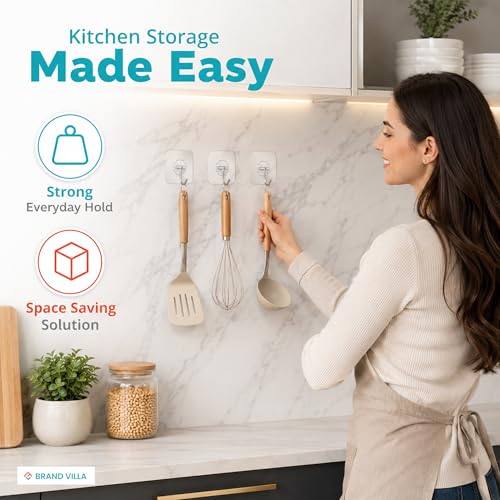 Image of BRAND VILLA Flower Shape Transparent Adhesive Wall Hooks Heavy Duty Waterproof Self Adhesive No Drill Damage Free Sticky Hooks for Bathroom Kitchen Door Towel Key Holder Pack of 10