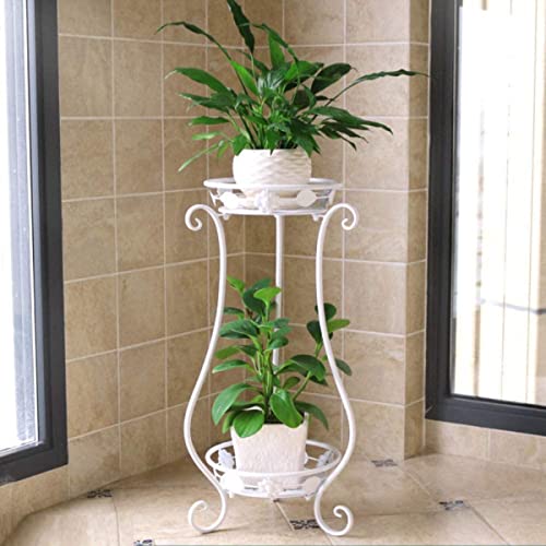 Kundi Indoor Outdoor Wrought Iron Plant Stand, Tall Metal Iron Flower Pot Stand, 11.4 x 9.6 x 24.4 inches White (Double Pot White) (Image - 1)