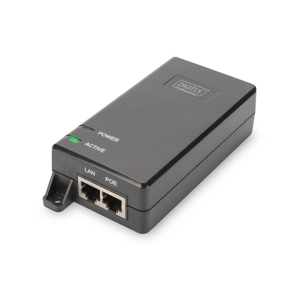 DIGITUS PoE+ wtryskiwacz - IEEE802.3at - Gigabit Ethernet - 30 W - maks. 55 V - zasilanie pin 4/5(+) i 7/8(-)