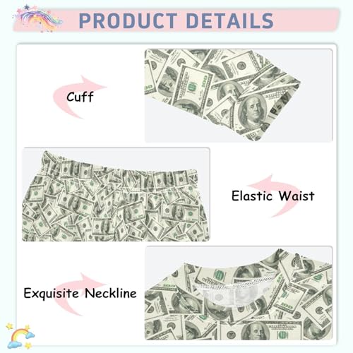 Money Hundred Dollar Bill Pajamas Long Sleeve Sleepwear 2-Piece Pajama Set 24 M4