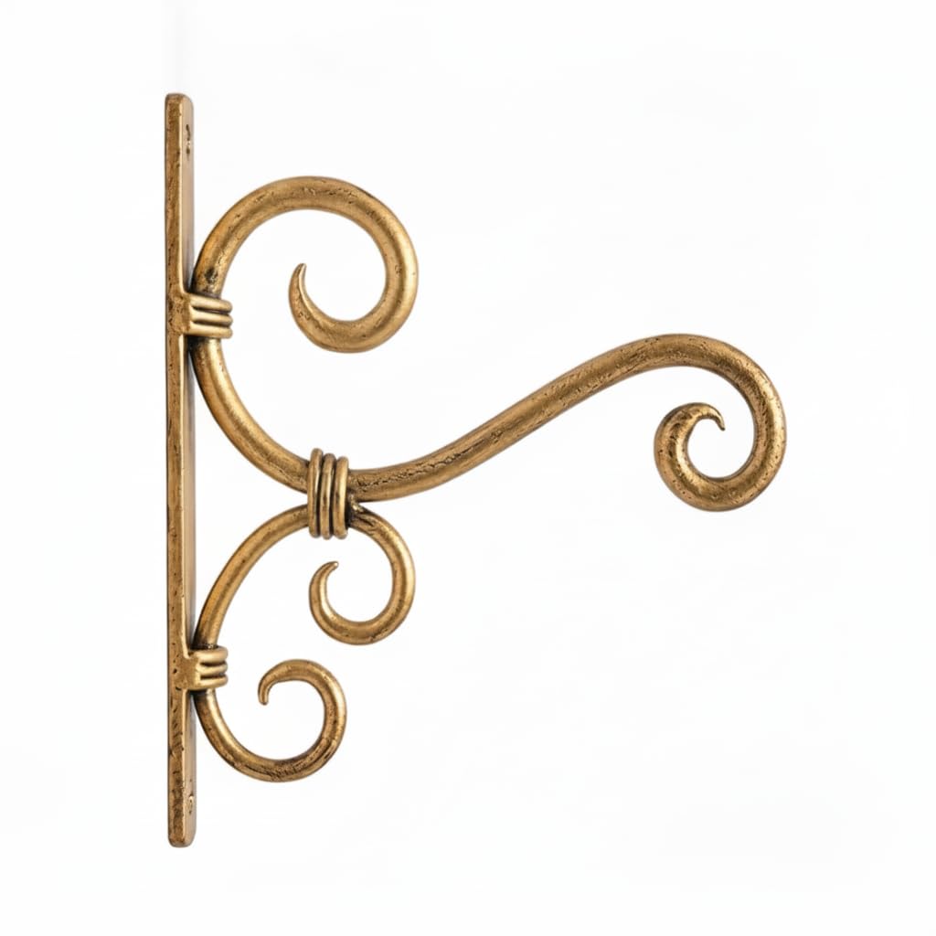 Plant Hanger Wall Bracket for Hanging Baskets, Flower Pots & Planters | Decorative Iron Wall Mount Hook for Bird Feeders & Garden Decor | Indoor Outdoor Hanging Basket Holder, Gold (SET OF 1)-image-10