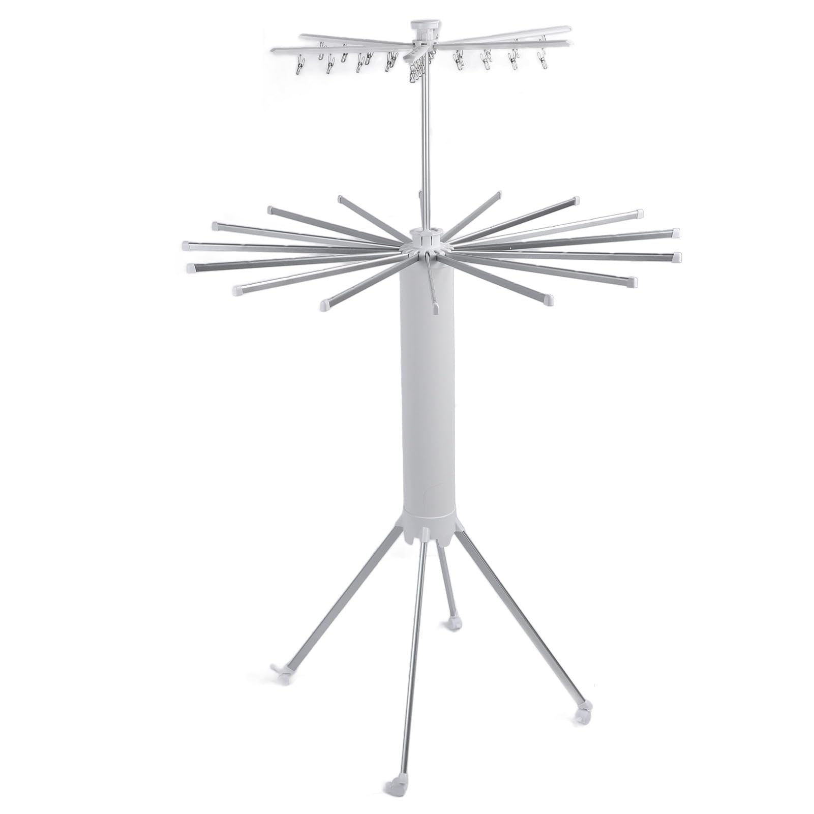 Séchoir à Linge Portable Trépied Pliable 210cm - Grande Capacité 48 Cintres, Rotatif 360°, Intérieur & Extérieur, Blanc