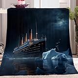 Kuscheldecke 100 X 130 cm Flauschige Weiche Warme Komfortable Wohndecke Dunkle Elemente Schiff Eisberg Weiß Schwarz Tagesdecke Sofa Bett Couchdecke Kinder Jugendliche Wohnzimmer