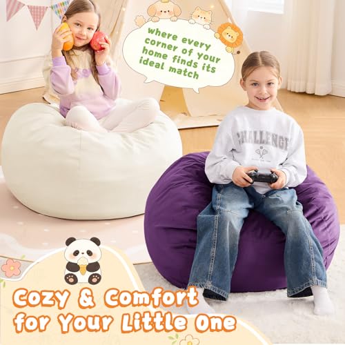 Image of Bean Bag Chairs for Kids - 2.5FT Round Memory Foam Furniture BeanBag Chair - Kids /Teens Bean Bag Sofa with Soft Micro Fiber Cover - Fluffy Couch for Playroom Living Room Bedroom, Purple
