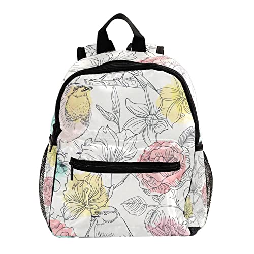 Sac à dos aquarelle oiseaux fleurs école voyage enfant 3-8 ans