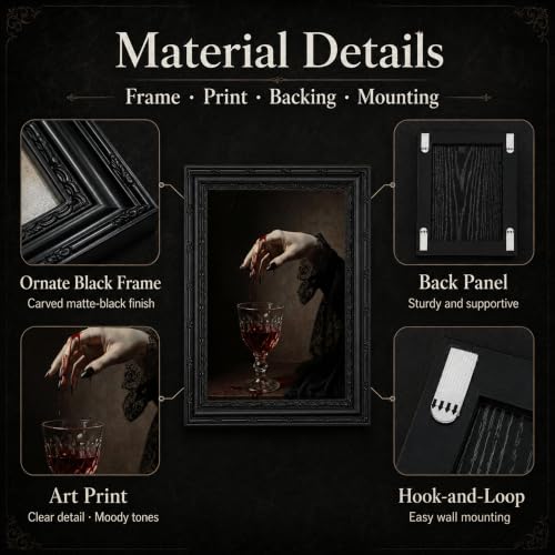 Framed Gothic Vampire Wine Glass Canvas Wall Art, 9x11 Inch by Anpeer - Used condition - Image 4