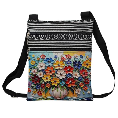 Small Floral Messenger Bag Small Ethnic Pattern Printed Adjustable Strap Crossbody Zipper Pouch Small Floral Phone Organizer Wallet Cute Shoulder Handbag for Women