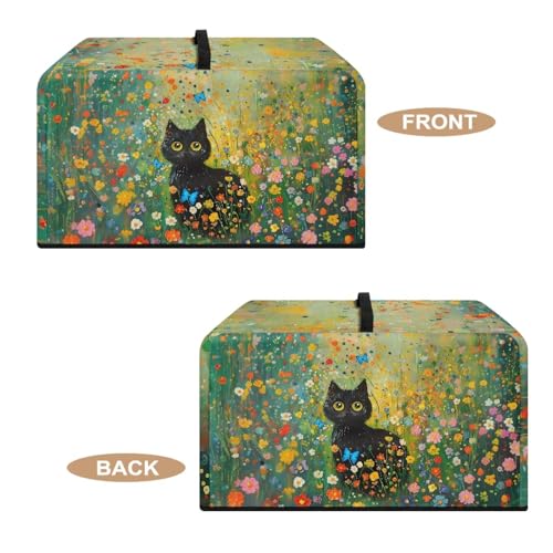 Image of Microwave Oven Dust Cover Decorative Air Fryer Toaster Oven Cover Countertop Microwave Protector for Indoor Kitchen Decor, L, Black Cat Floral Green
