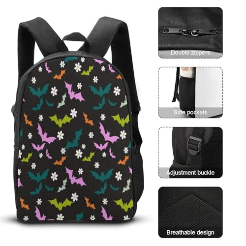 Bats Daisy Halloween Backpack Set 3 Pieces Backpacks Lunch Bag Wallet For Travel Outdoor Sports3