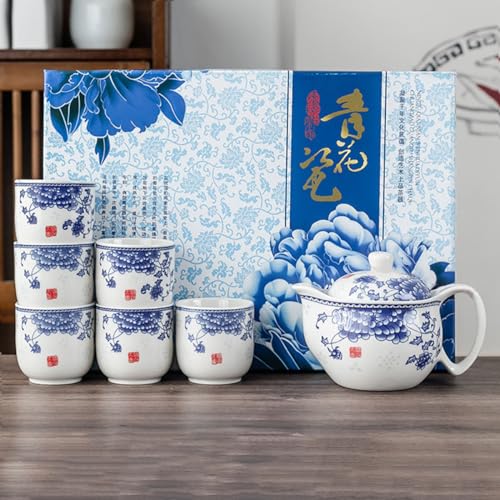 Image of Chinese Ceramic Tea Set,Porcelain Teapots With 6 Teacups,Kungfu Tea Service (peony)