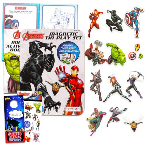 Avengers Refrigerator Magnet Set - Bundle with 25 Fridge Magnets for Toddlers, Kids Learning Developmental Toys Plus Stickers, More | Avengers Magnetic Toys for Boys