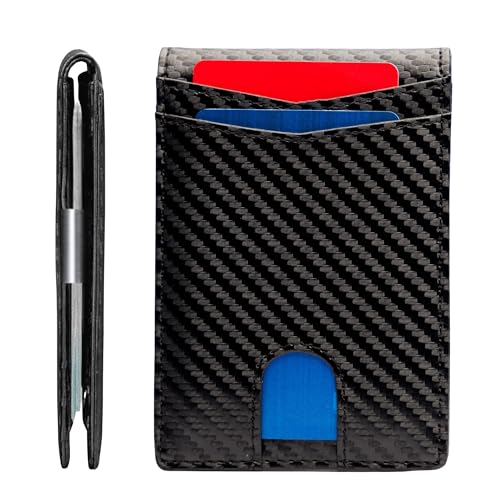 Slim Wallet for Men Leather RFID Blocking with Money Clip Credit Card Holder Bifold Wallets Minimalist 12 Card Slots