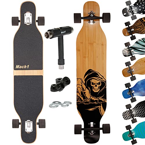 Mach1 Bambus Longboard mit Keramik Kugellager + T-Tool - Skateboard Drop...