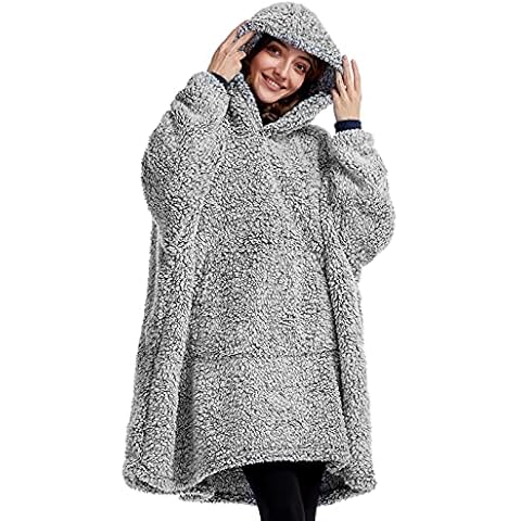 HORIMOTE HOME Oversized Teddy Fleece Hoodie Blanket for women Cuddly Sherpa Wearable Blanket Hoody for Adults Kids Men Teenager Teddy Fleece Snuggle Hoodie, Super Warm and Soft, Black Cover