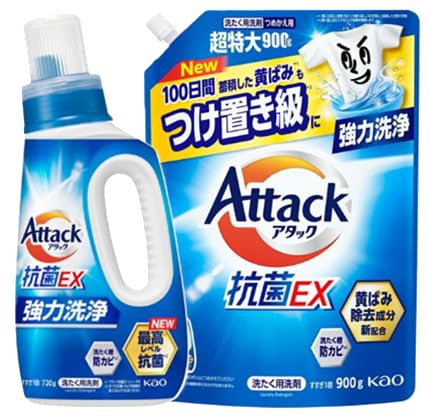 Amazon | アタック抗菌EX 洗濯洗剤 液体 本体720g + 詰め替え900g