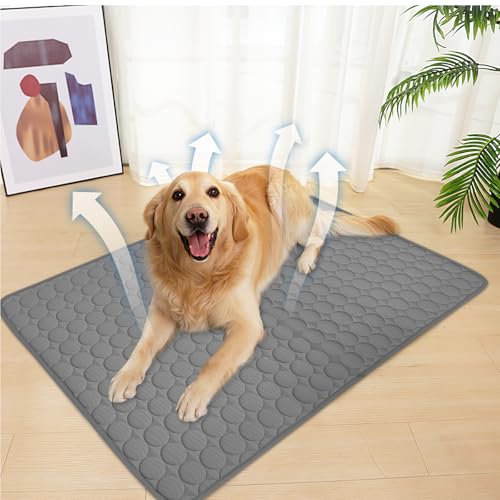 Newthinking KüHlmatte Hund 70x100cm, Waschbares KüHldecke Hund Ohne Gel, Hunde KüHlmatte SelbstküHlend KüHldecke für Katzen Hundebett, Dunkelgrau