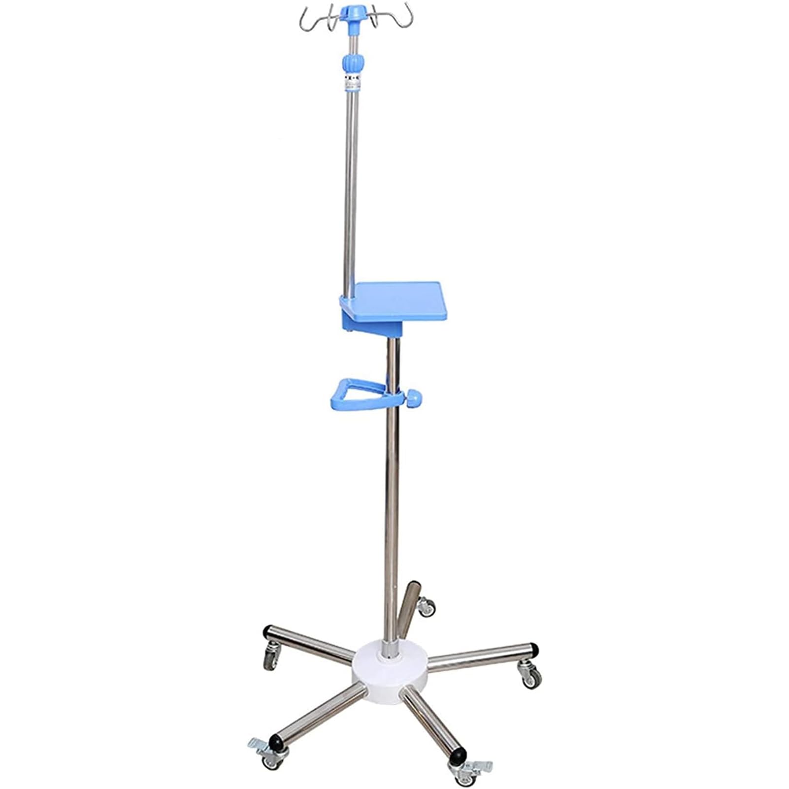 Stojak na kroplówkę IV pionowy stojak z regulacją wysokości, mobilny stojak do infuzji z kółkami i 4 haczykami, stojak ociekowy ze stali nierdzewnej, do szpitala, kliniki, opieki rodzinnej
