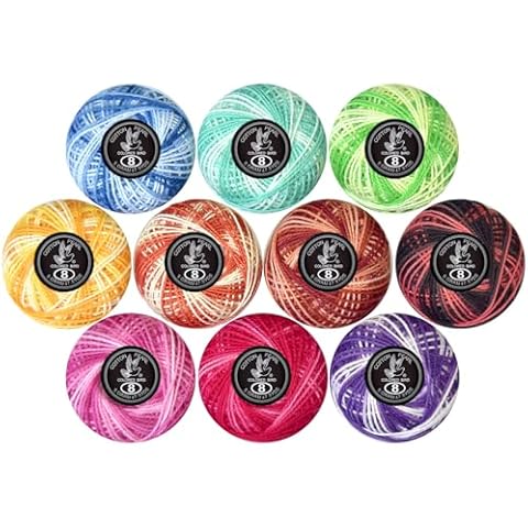 Crochet Thread 10 Balls Cardinal Size 8 for Crochet Hardanger Cross Stitch Needlepoint Hand Embroidery (Variegated colros) Cover