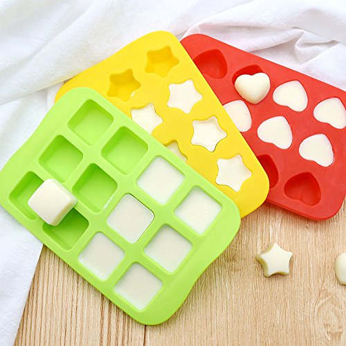 Candy Chocolate Molds Silicone 3 Pack Diy Mold Use For Cake Jelly Gummy Pudding And Ice Cube Tray Including Hearts Stars Squares Round Mini Muffin Pan #TOP6