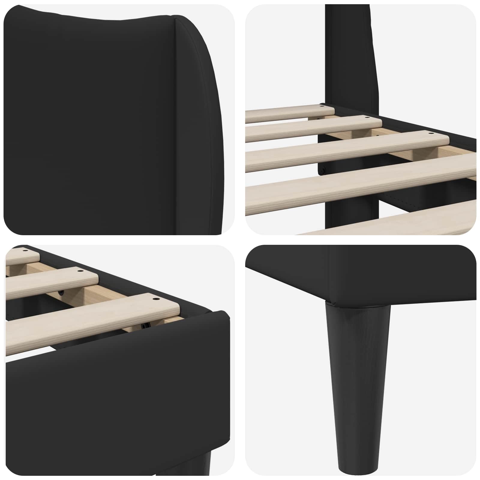 Negro Cama somier Base lecho canapé Estructura con cabecero en Cuero sintético, 180 x 200 cm, contrachapado, Dormitorio Interior, Soporte para Descanso y Montaje fácil