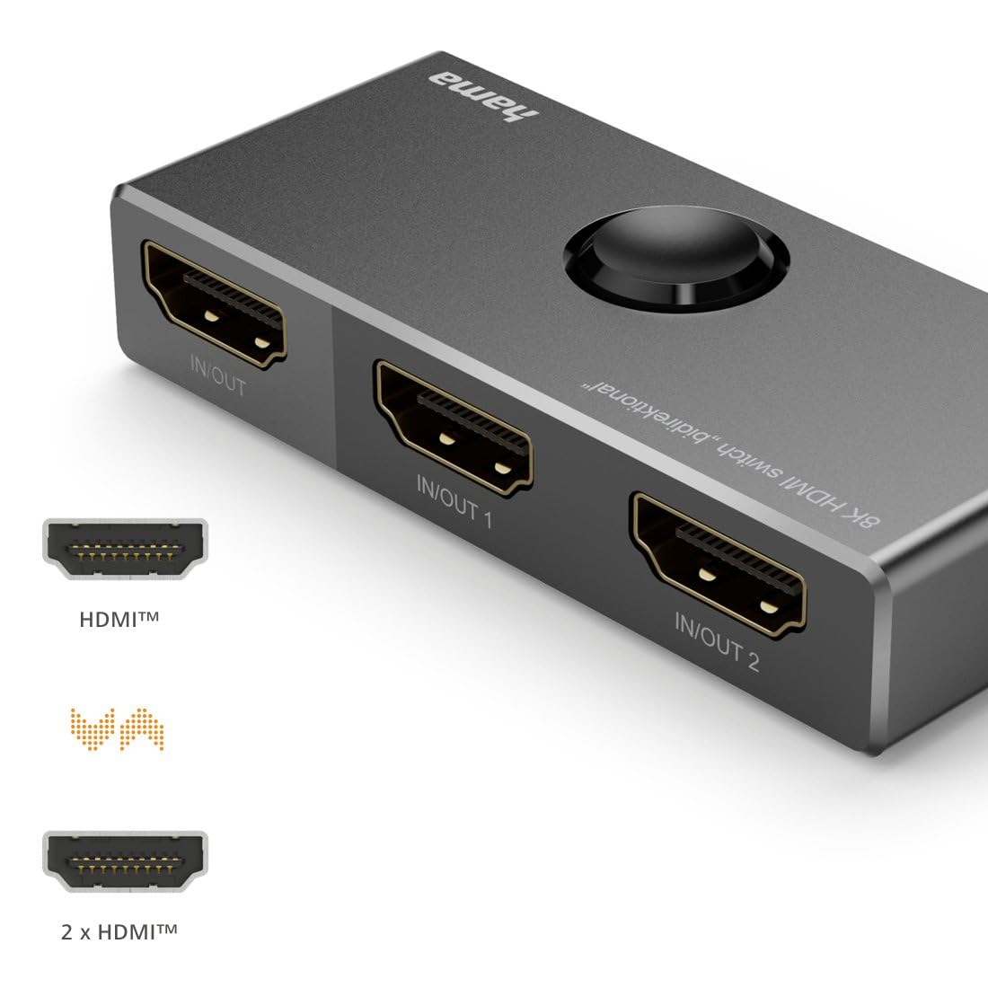 Hama Switch HDMI 8K (2 in 1 out/1 in 2 out, 8K HDMI Switch per TV, PC, monitor, lettore Blu-ray, console, proiettore)