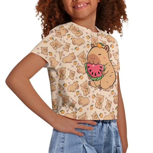Image of Girls Crop Tees Crew Neck Casual Short Sleeve T Shirts Kids Loose Soft Comfortable Tees Blouses Shirt for Little Girl
