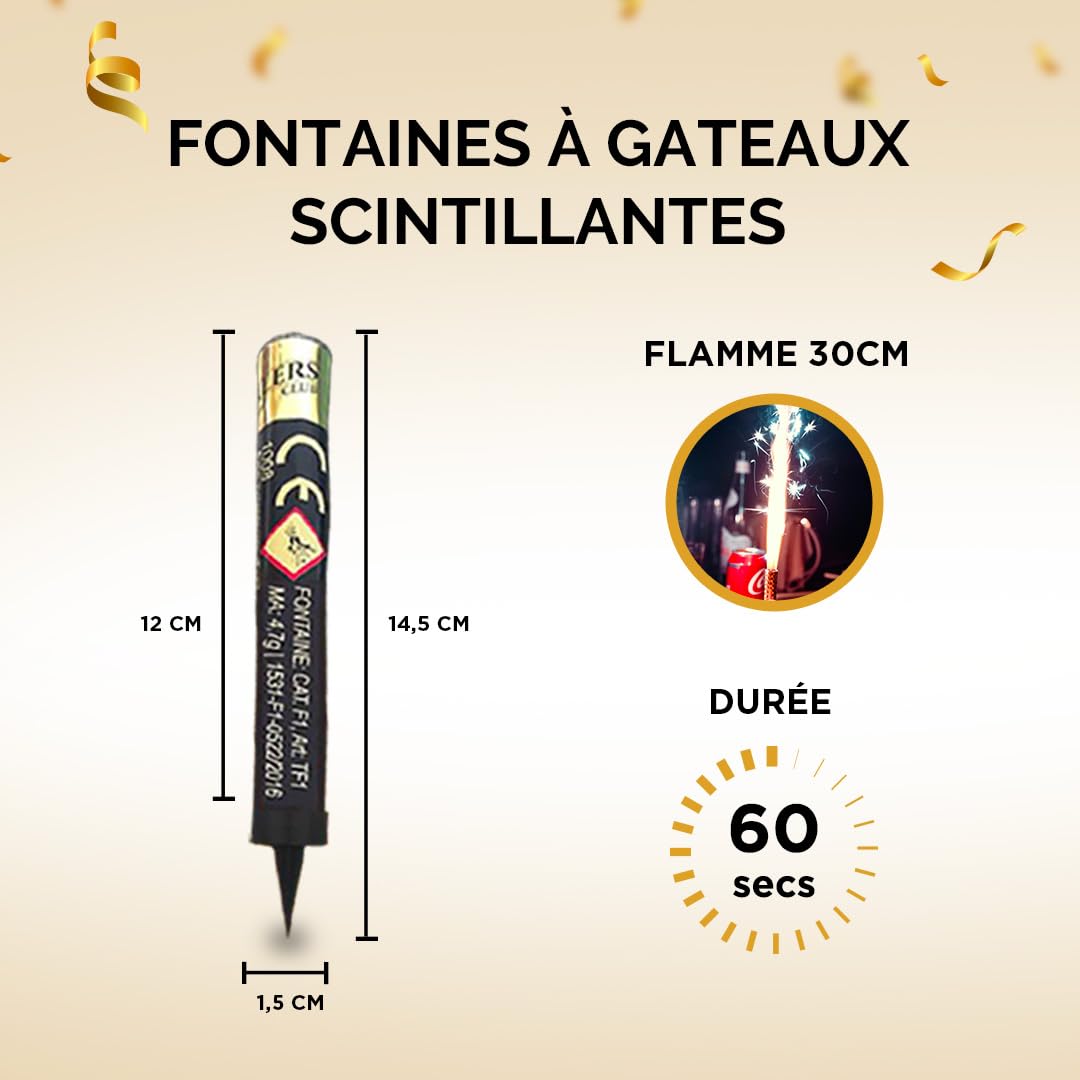 Lot de 100 Fontaines lumineuses 1 minute pour gâteau et bouteille de champagne, Bougie d'ambiance anniversaire décoration