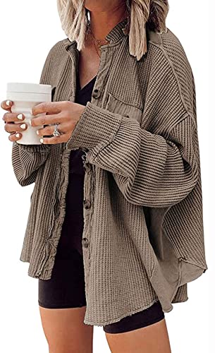loveimgs Oversized Waffle Knit Shirt Women Fall...