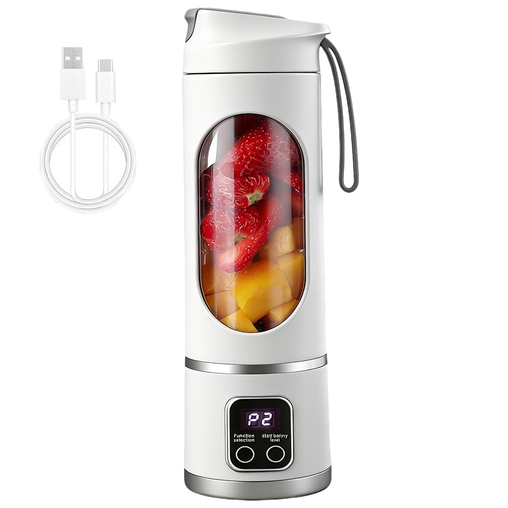 Portable Blender, 450ml USB Rechargeable Smoothie Maker, Personal Blender USB Rechargeable, Powerful Cordless Mini Blender with 10 Blades, for Smoothies, Shakes, Juice, for Home, Gym, Office, Travel