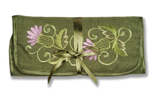 Justina Claire Jewellery Roll in a Green Balmoral Thistle Design