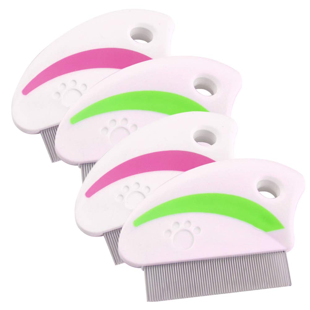 KHBUAB 4pcs Pet Flea Comb for Cats and Dogs, Stainless Steel and Pp Material, Efficient Cleaning Removes Dirt and Dust, Red and Green Colours, Portable Grooming Tool for Pet