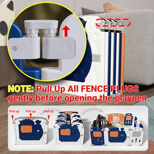 Image of Assembly-Free 14 Panel Playard, Baby Playpen Fence with Crawling Mat and Football for Baby Upto 8 Years with Safety Locking Door & Drawing Board (150x150cm, Foldable) -Blue