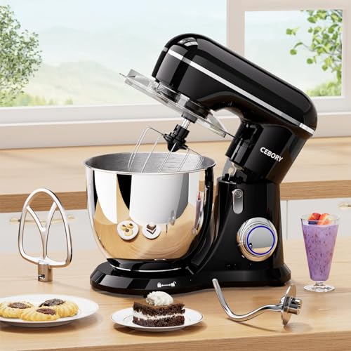 Image of CEBORY 3-IN-1 Electric Stand Mixer, 6.5QT Bowl 660W 10-Speed Kitchen Mixer, Household Food Mixers include Dough Hook, Beater and Whisk, Bread Cake Mixer for Baking and Most Home Cooks, Black