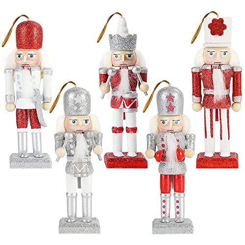 Weihnachten Nussknacker Ornamente Set, 5PCS Holz Nussknacker Figuren Hängende Dekorationen für Weihnachtsbaum Figuren Puppen Spielzeug Geschenke Cover