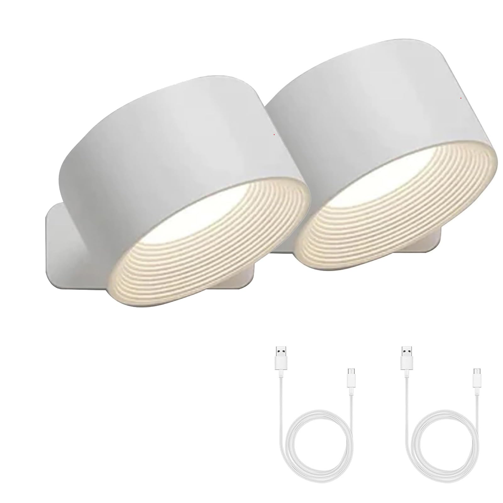 WANWEN Lights of Sweden Wall Lights, Battery-Operated Wall Lights, 2 Pieces, 3 Color Modes, 3 Brightness Levels, 360° Rotating Magnetic Touch, Suitable for Living Room, Bedroom, Reading Room (2A)