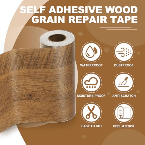 Image of PATIKIL Self Adhesive Wood Grain Repair Tape 33'x 4 inch, Multi-Use Realistic Wood Grain Repair Patch for Furniture Floor Door Table Chair Windows Handicraft DIY, Grain