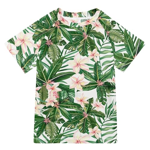 Wudan Green Tropical Leaves Girls Bathing Suit UV Protection Girls Rash Guard Swimwears Workout Shirts for Big Boy 4T