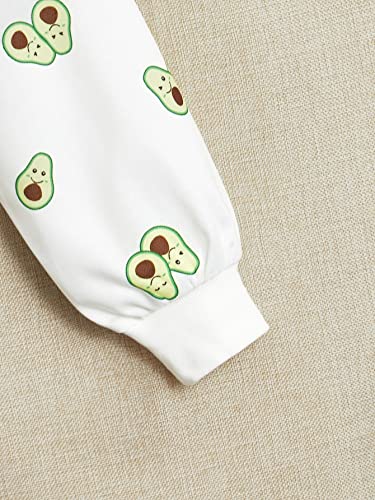 Wdirara Girl's Cartoon Avocado Print Round Neck Long Sleeve Sweatshirt Pullovers White 12-13Y #TOP2