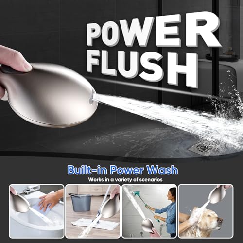 Image of Cobbe 9-Function Shower Head with Built-in Power Spray, 1.8 GPM Water Saving ON /OFF Toggle Switch, High Pressure Handheld Showerhead with 1-Click Pause Button, Brass Bracket & 6ft Hose, Brushed Nickel