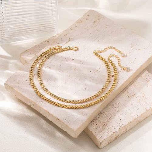 Image of DEARMAY Gold Ankle Bracelets for Women Waterproof, Non Tarnish 14K Gold Plated Beaded Link Chain Anklets, Layered Summer Beach Jewelry Gifts, Dainty Bikini Outfits for Vacation